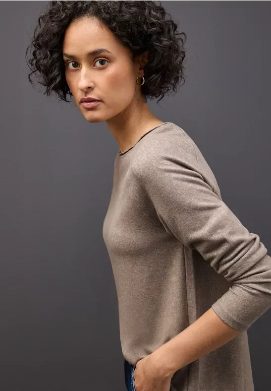 Street One Frauen Softes Melange Shirt in Braun, Gr: 36