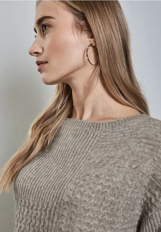 Street One Frauen Strukturmix-Pullover in Beige, Gr: 42