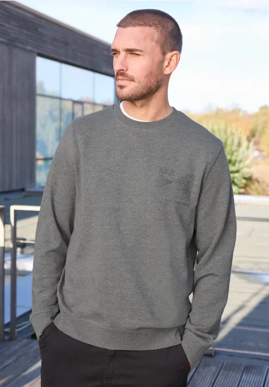 Street One MEN Männer Sweatshirt mit Detailprint in Grau, Gr: 3XL