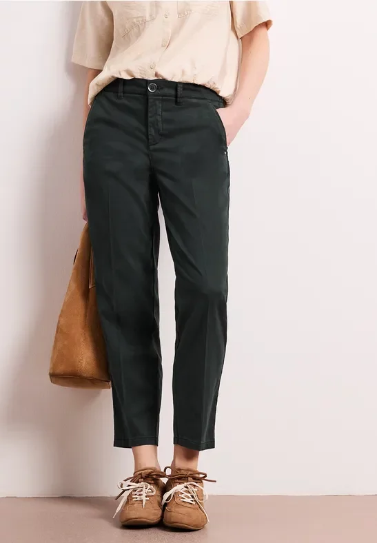 Street One Frauen Slim Leg Chino aus Lyocellmix in Grün, Gr: 46