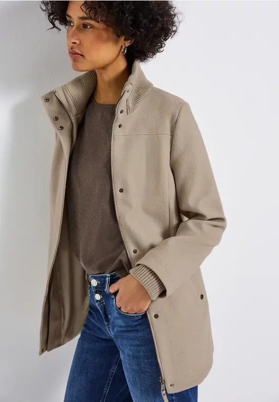 Street One Frauen Kurzmantel mit Strickdetails in Beige, Gr: 36