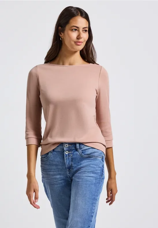 Street One Frauen Shirt mit U-Boot-Ausschnitt in Rosa, Gr: 38