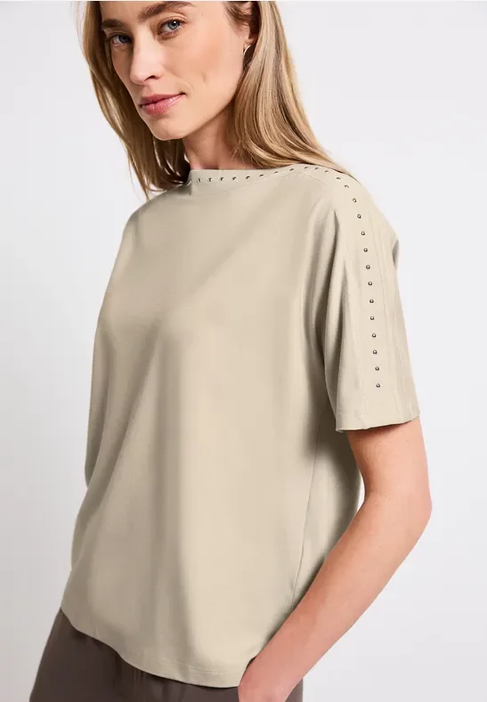 Street One Frauen T-Shirt mit Nieten in Beige, Gr: 46