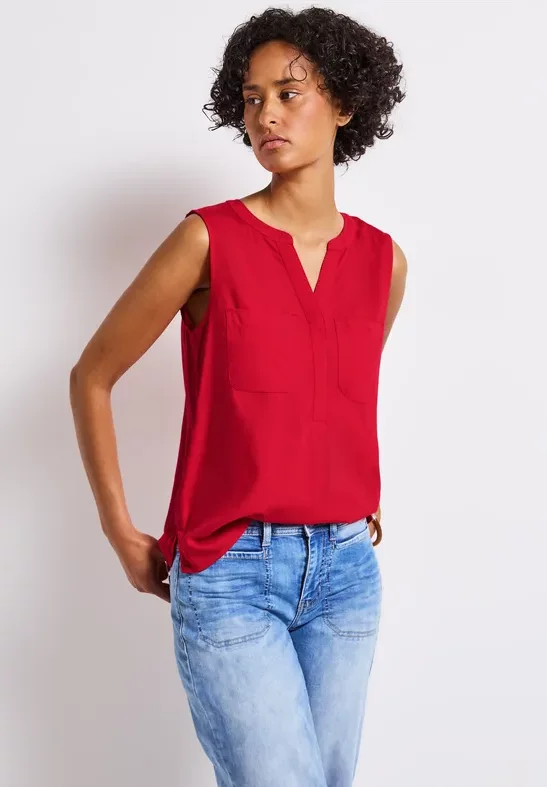 Thumbnail - Street One Frauen Blusentop mit Brusttaschen in Rot, Gr: 34