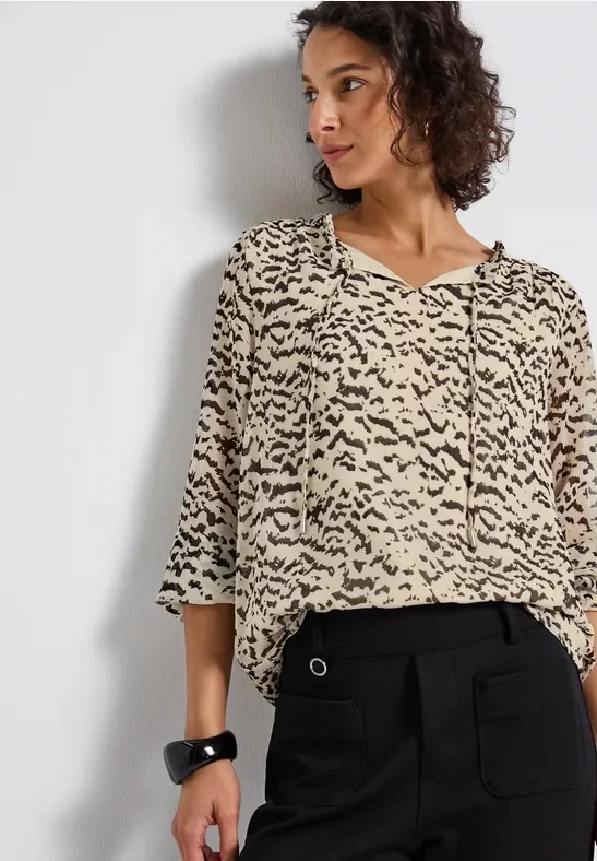 Thumbnail - Street One Frauen Gemusterte Chiffon-Tunika in Beige, Gr: 46