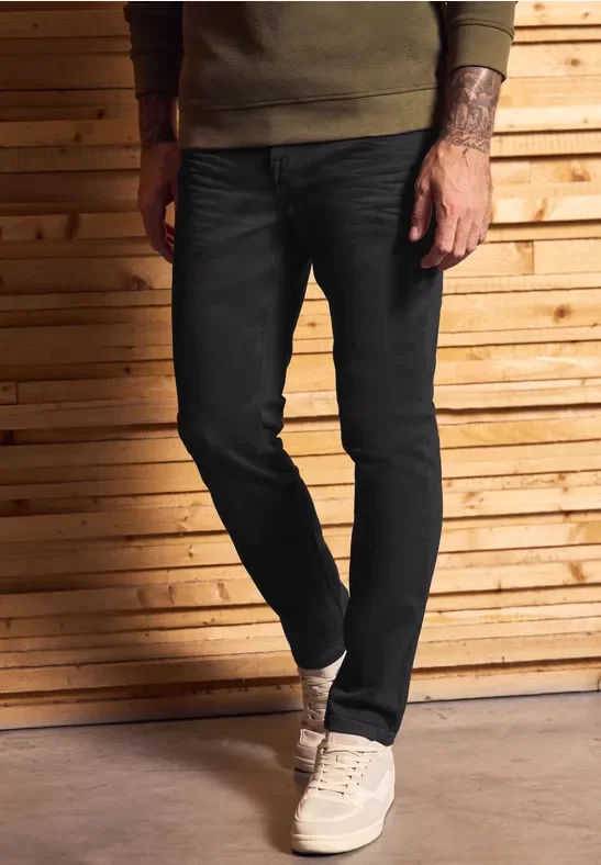 Street One MEN Männer Regular Fit Jeans in Schwarz, Gr: 30