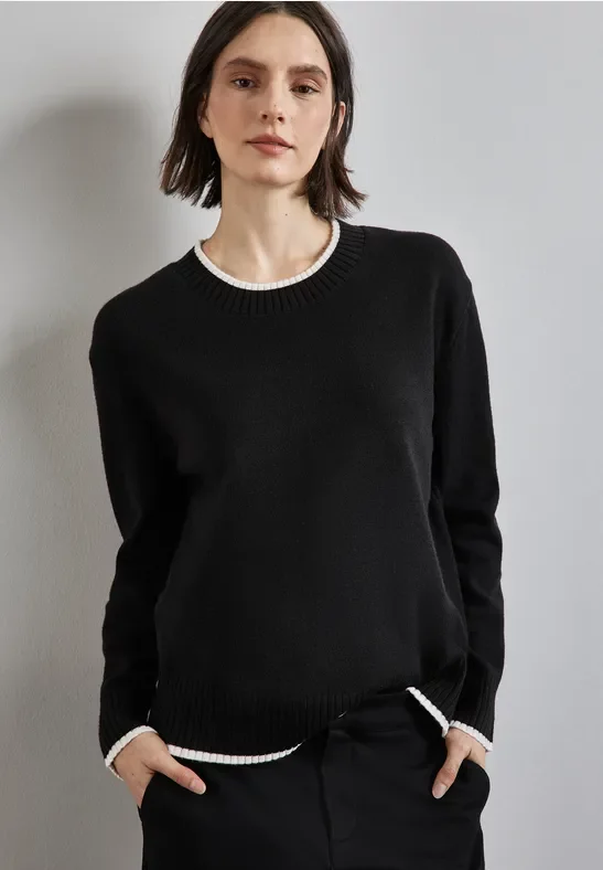 Street One Frauen Pullover mit Tipping in Schwarz, Gr: 34