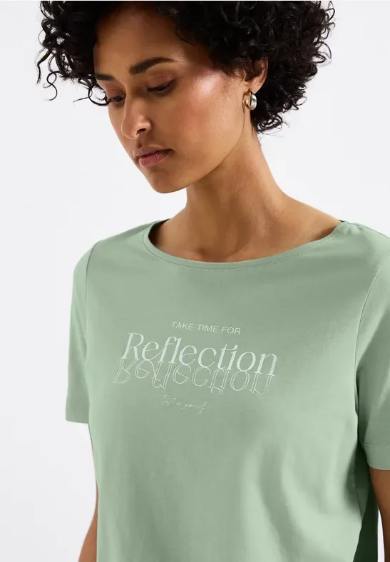 Street One Frauen T-Shirt mit Folienwording in Grün, Gr: 38