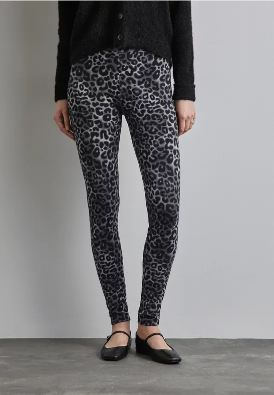 Street One Frauen Leggings mit Leo-Print in Grau, Gr: 32