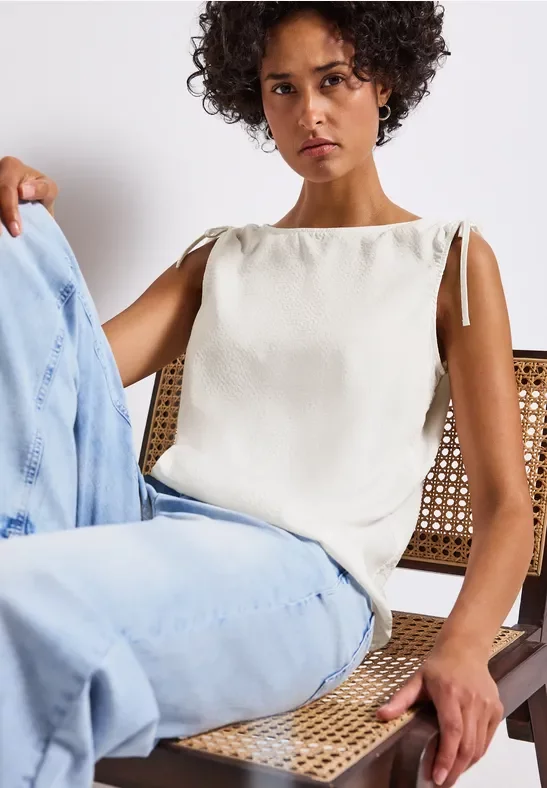 Street One Frauen Seersucker Blusentop in Weiß, Gr: 40