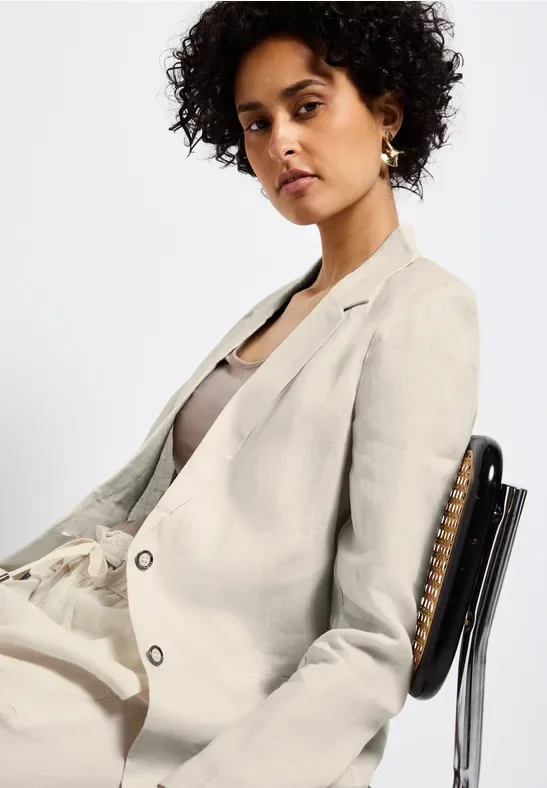 Thumbnail - Street One Frauen Langer Leinenblazer in Beige, Gr: 40