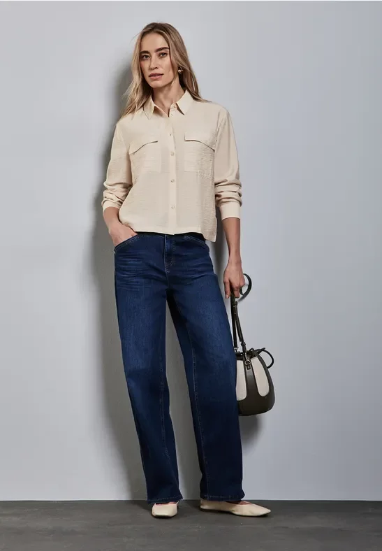 Thumbnail - Street One Frauen Hemdbluse mit Brusttaschen in Beige, Gr: 46