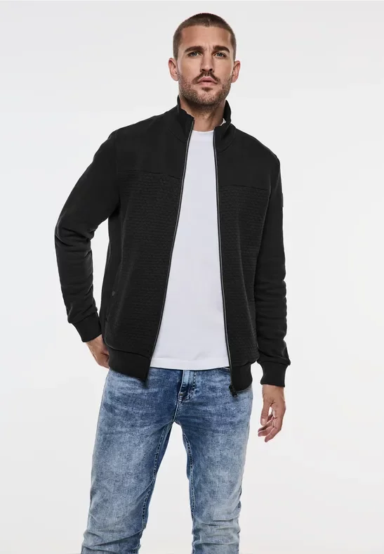 Thumbnail - Street One MEN Männer Sweatjacke mit Materialmix in Schwarz, Gr: L