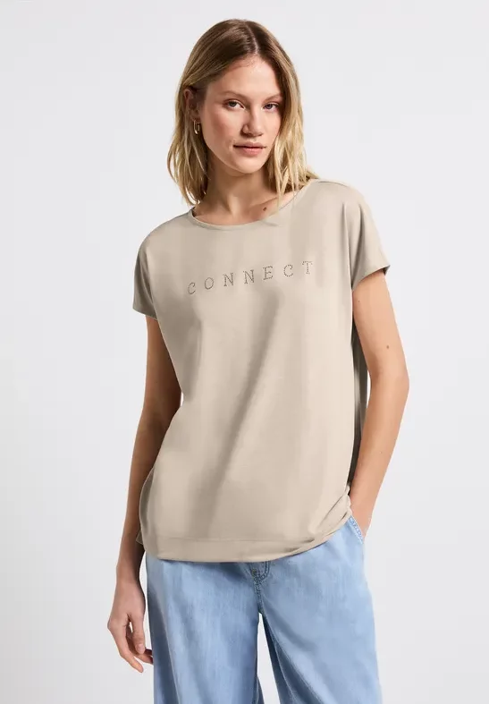 Thumbnail - Street One Frauen Silk-Look Shirt mit Wording in Beige, Gr: 42