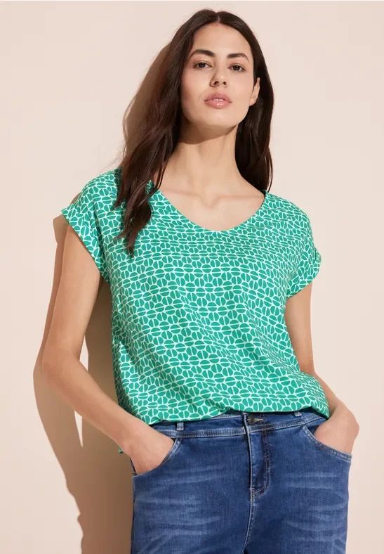 Street One Frauen Bluse mit V-Ausschnitt in Türkis, Gr: 36