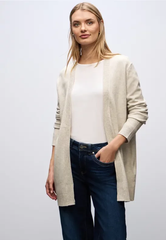 Street One Frauen Cosy Cardigan mit Rollkante in Beige, Gr: 42