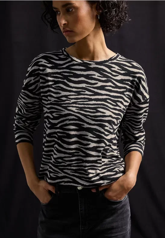 Street One Frauen Kuscheliges Jacquard Shirt in Schwarz, Gr: 38