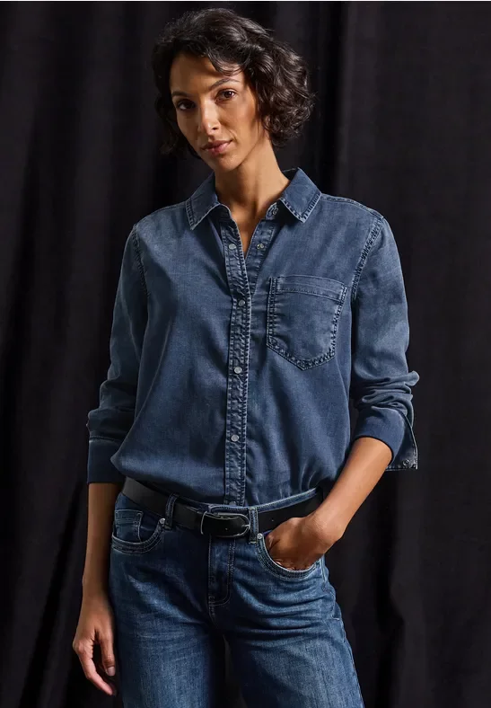 Street One Frauen Jeansbluse in Blau, Gr: 42