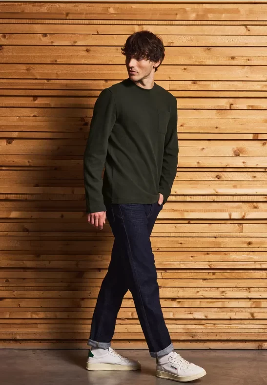 Street One MEN Männer Ottoman Langarmshirt in Grün, Gr: XXL