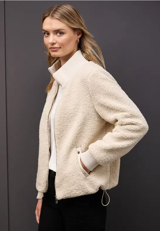 Street One Frauen Teddy-Jacke mit Details in Beige, Gr: 34