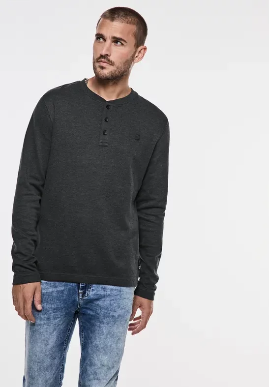 Street One MEN Männer Struktur Henleyshirt in Grau, Gr: S