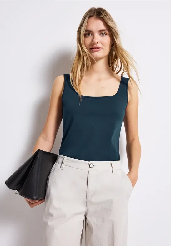 Street One Frauen Basic Top mit Square Neck in Türkis, Gr: 40