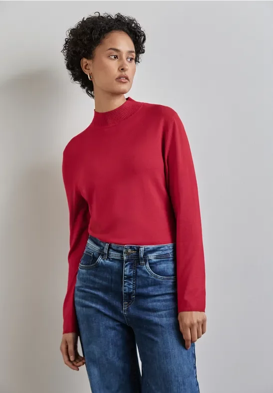 Thumbnail - Street One Frauen Basic Rollkragen-Pullover in Rot, Gr: 46