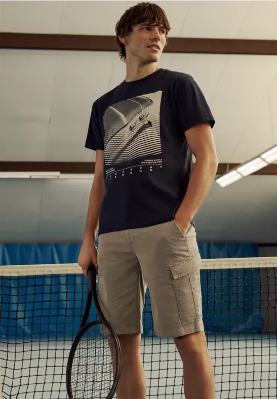 Street One MEN Männer Bermuda im Regular Fit im Cargo-Look in Beige, Gr: 32