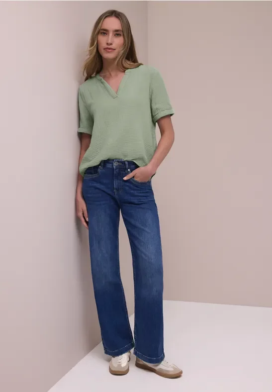 Street One Frauen Kurzarm Bluse in Musselinqualität in Grün, Gr: 38