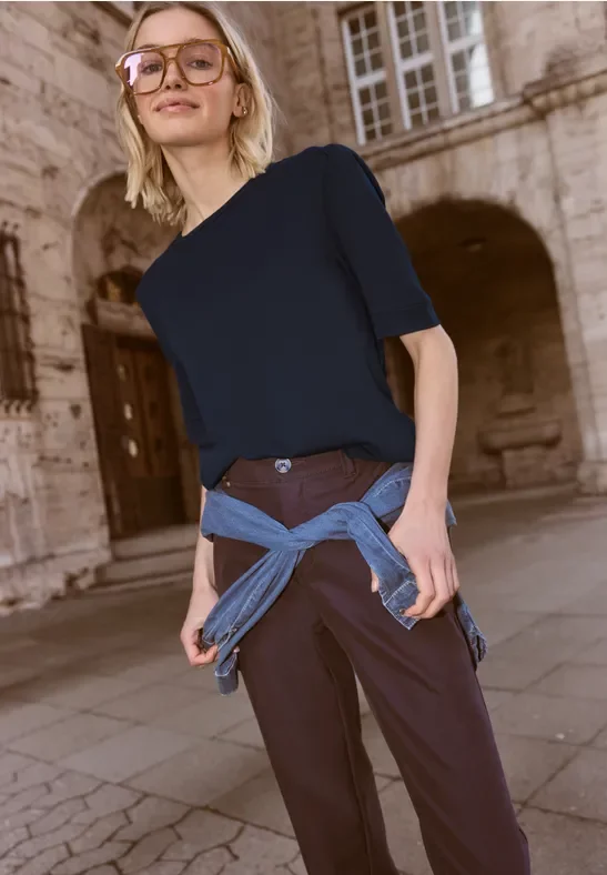 Street One Studio Frauen T-Shirt mit Rundhals und Puffärmeln in Blau, Gr: 42