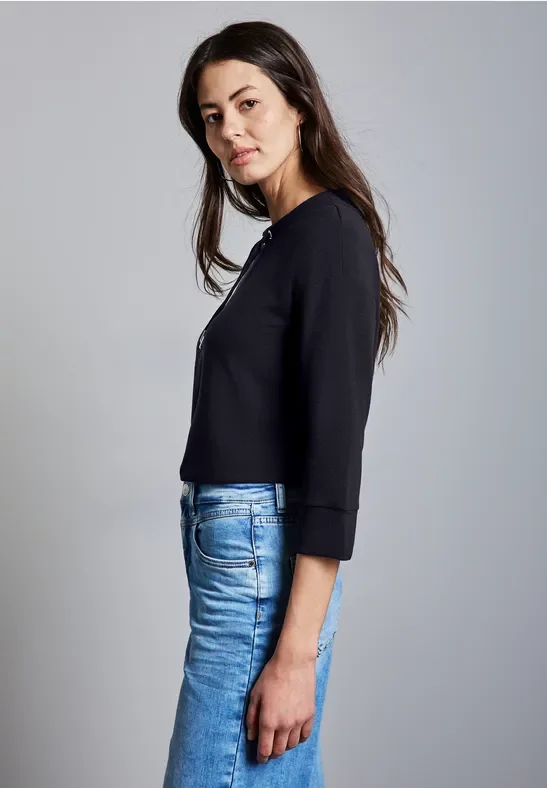 Street One Frauen Ottoman Shirt in Blau, Gr: 40