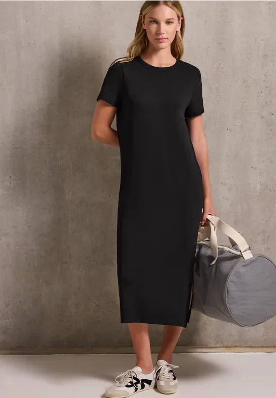 Street One Studio Frauen Kleid mit Rippstruktur in Schwarz, Gr: 36