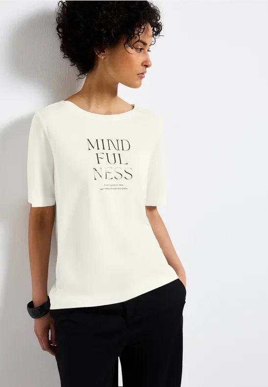 Street One Frauen Softes Shirt mit Wording in Weiß, Gr: 38