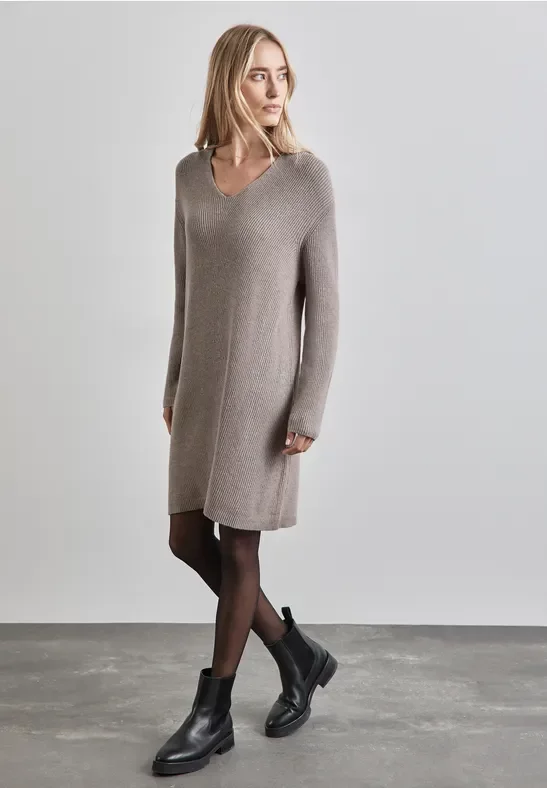 Street One Frauen Strickkleid in Beige, Gr: 46