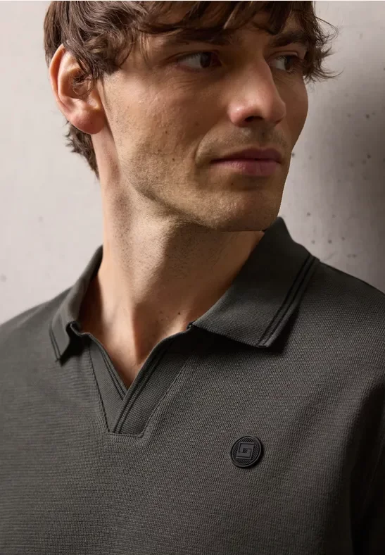 Street One MEN Männer Struktur Poloshirt in Grau, Gr: 3XL