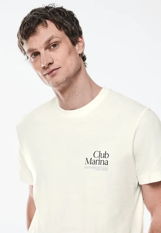 Street One MEN Männer T-Shirt mit Chestprint in Weiß, Gr: XXL