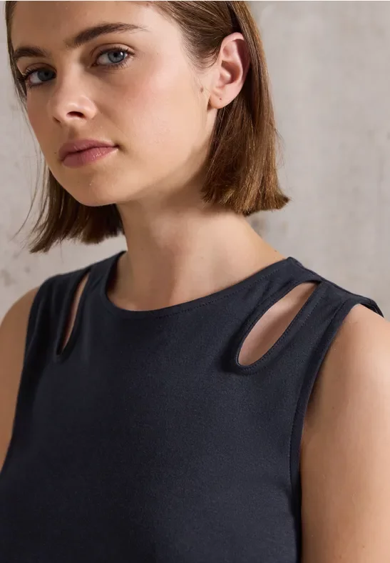 Street One Studio Frauen Top mit Cut-Outs in Blau, Gr: 44