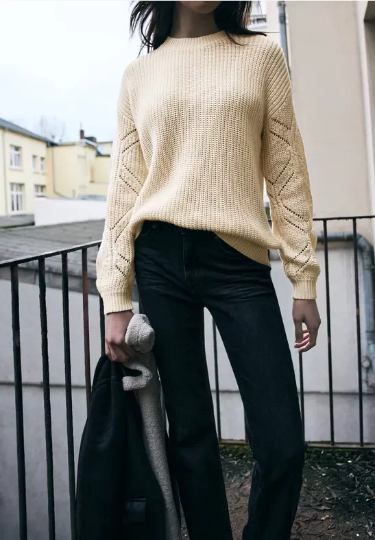 Street One Studio Frauen Pointelle Pullover in Beige, Gr: 38