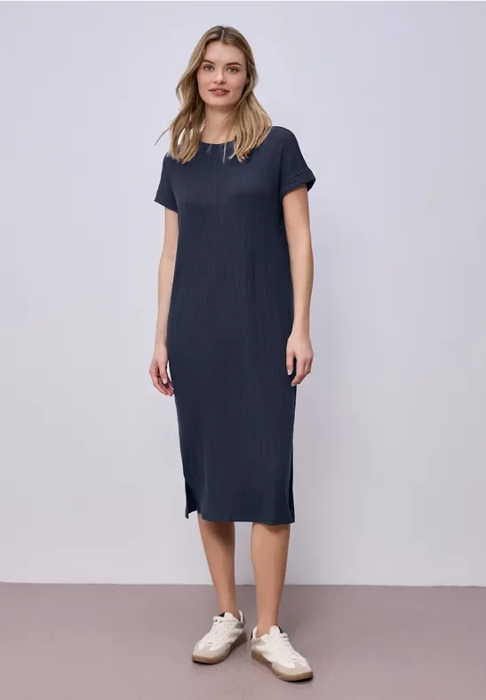 Street One Frauen Midi-Kleid aus Jersey in Rippstruktur in Blau, Gr: 46