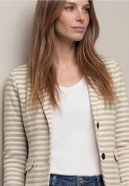 Street One Frauen Basic Blazer mit Knöpfen und Streifen in Beige, Gr: 38