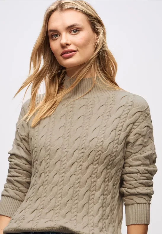 Thumbnail - Street One Frauen Pullover mit Zopfmuster in Beige, Gr: 44