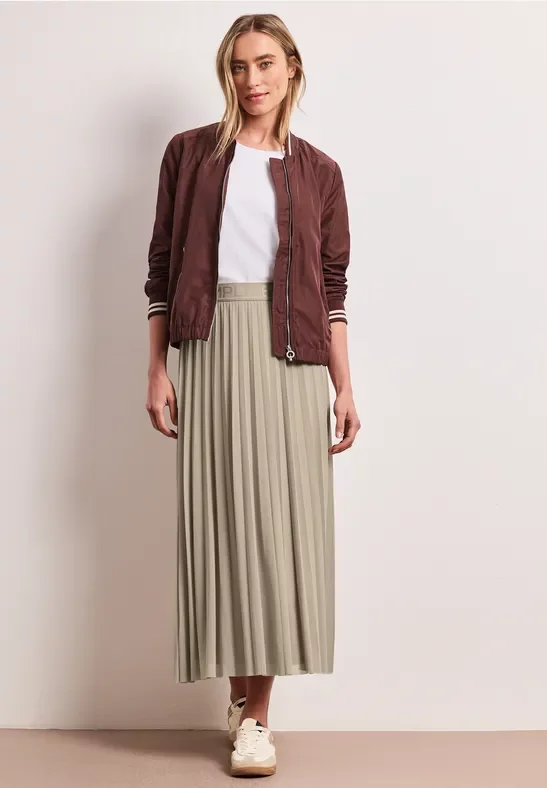 Street One Frauen Midi-Rock aus Mesh in Plisséestruktur in Beige, Gr: 40