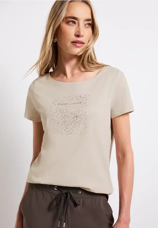 Street One Frauen T-Shirt mit Folien-Print in Beige, Gr: 46