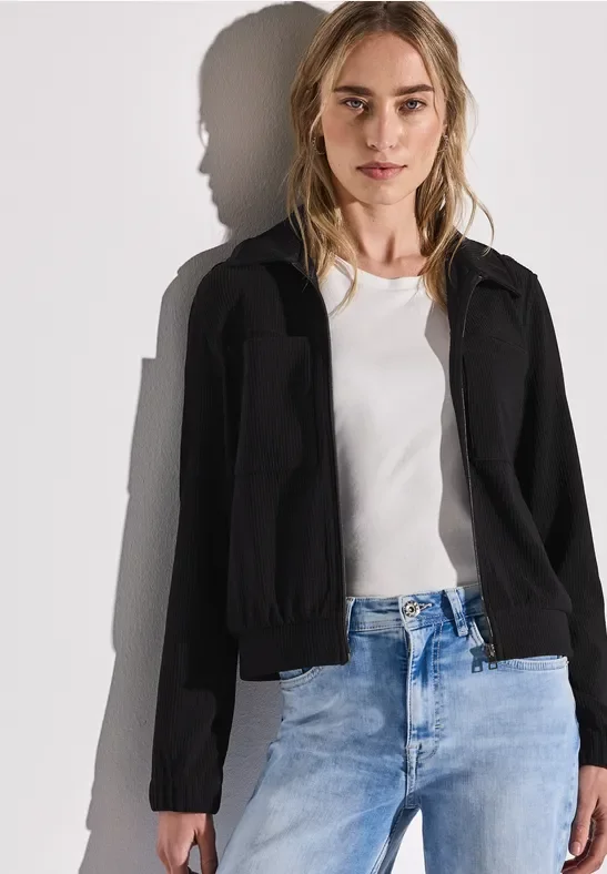 Street One Frauen Jacke mit Rippstruktur in Schwarz, Gr: 44