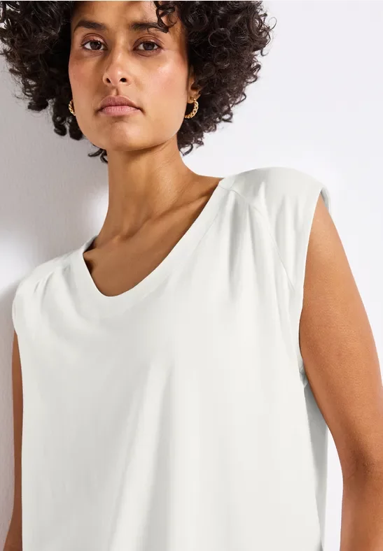 Street One Frauen Jersey-Shirt mit Elastiksaum in Weiß, Gr: 36