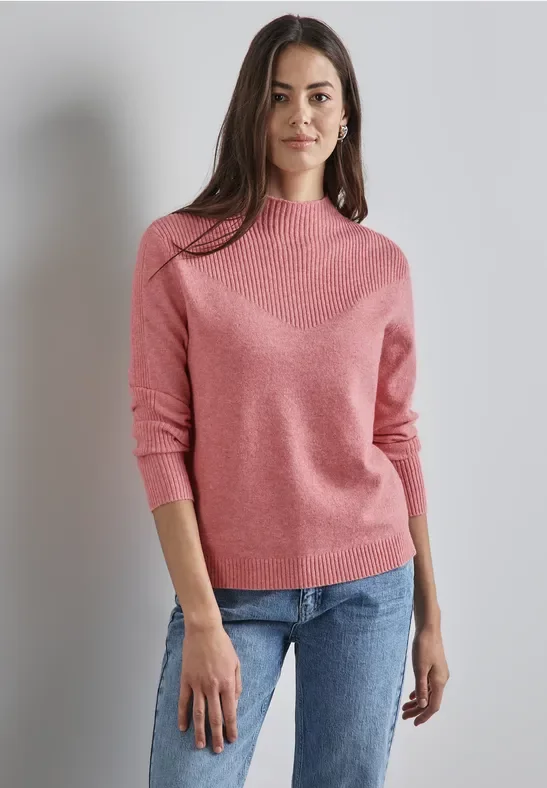 Street One Frauen Strukturmix-Pullover in Rosa, Gr: 44