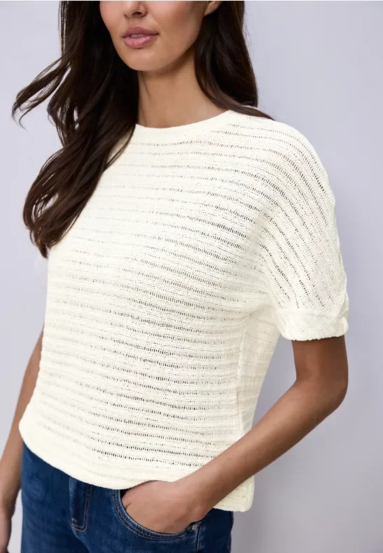 Street One Frauen T-Shirt mit Rundhals und Struktur in Weiß, Gr: 46