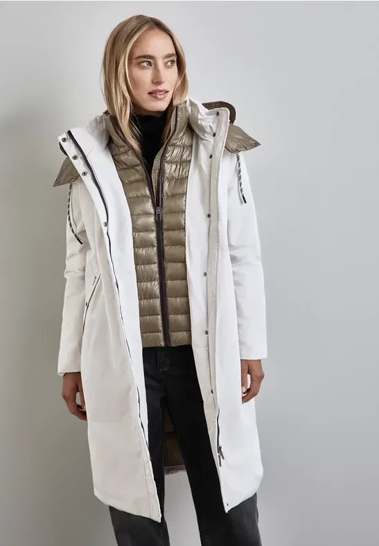 Street One Frauen Jacke mit abnehmbarer Kapuze in Grau|Weiß|Beige, Gr: 34