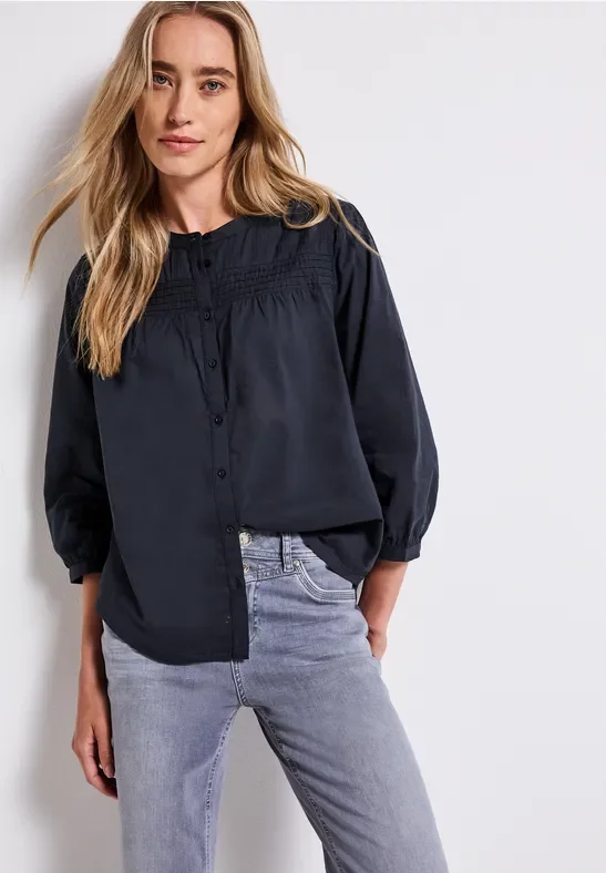 Street One Frauen Baumwollbluse mit Details in Blau, Gr: 46