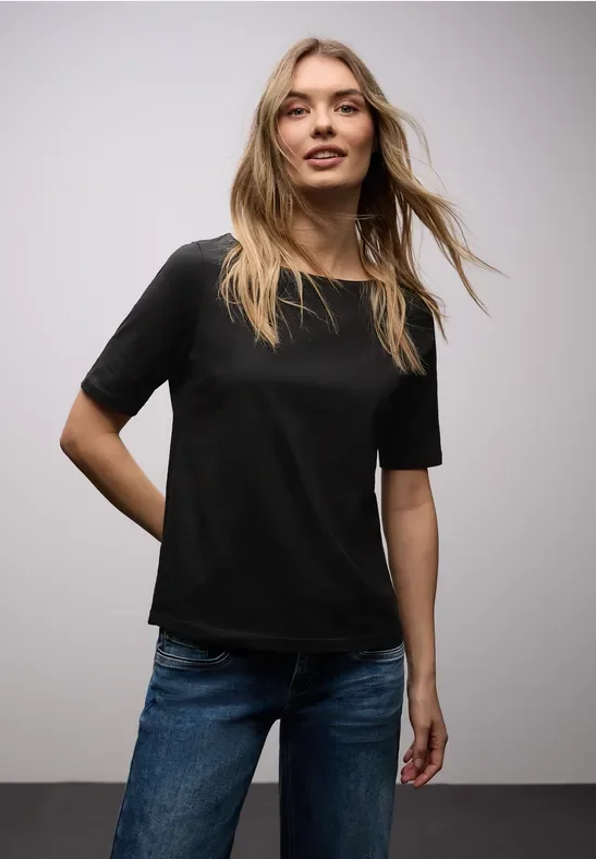 Street One Frauen Basic T-Shirt in Schwarz, Gr: 38